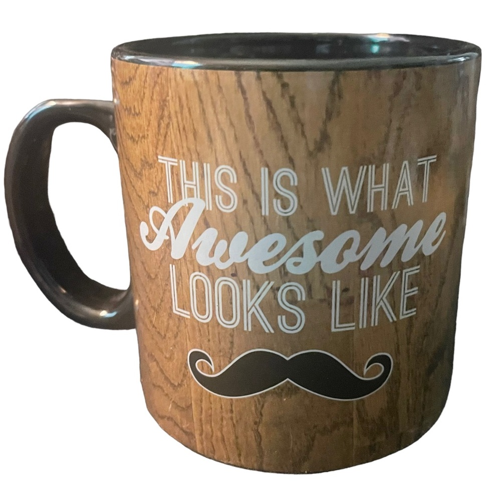 TMD Holdings "THIS IS WHAT AWESOME LOOKS LIKE" Coffee Mug Mustache Black Brown